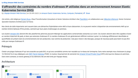 S’affranchir des contraintes du nombre d’adresses IP utilisées dans un environnement Amazon Elastic Kubernetes Service (EKS)